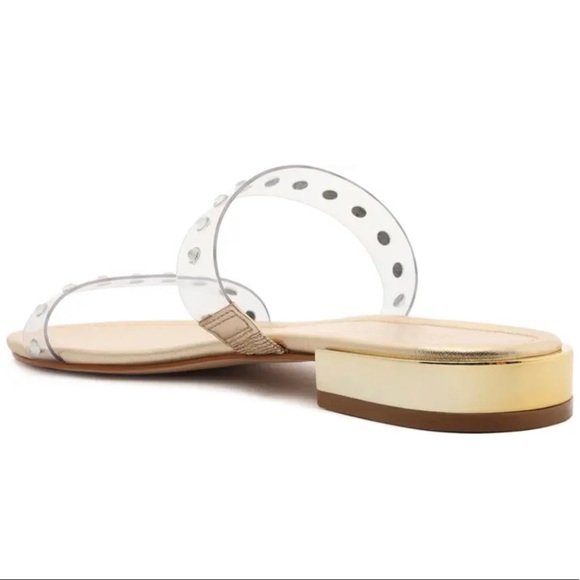 SCHUTZ āARIELLEā GOLD & CLEAR SLIDE SANDALSš - Picture 2 of 9